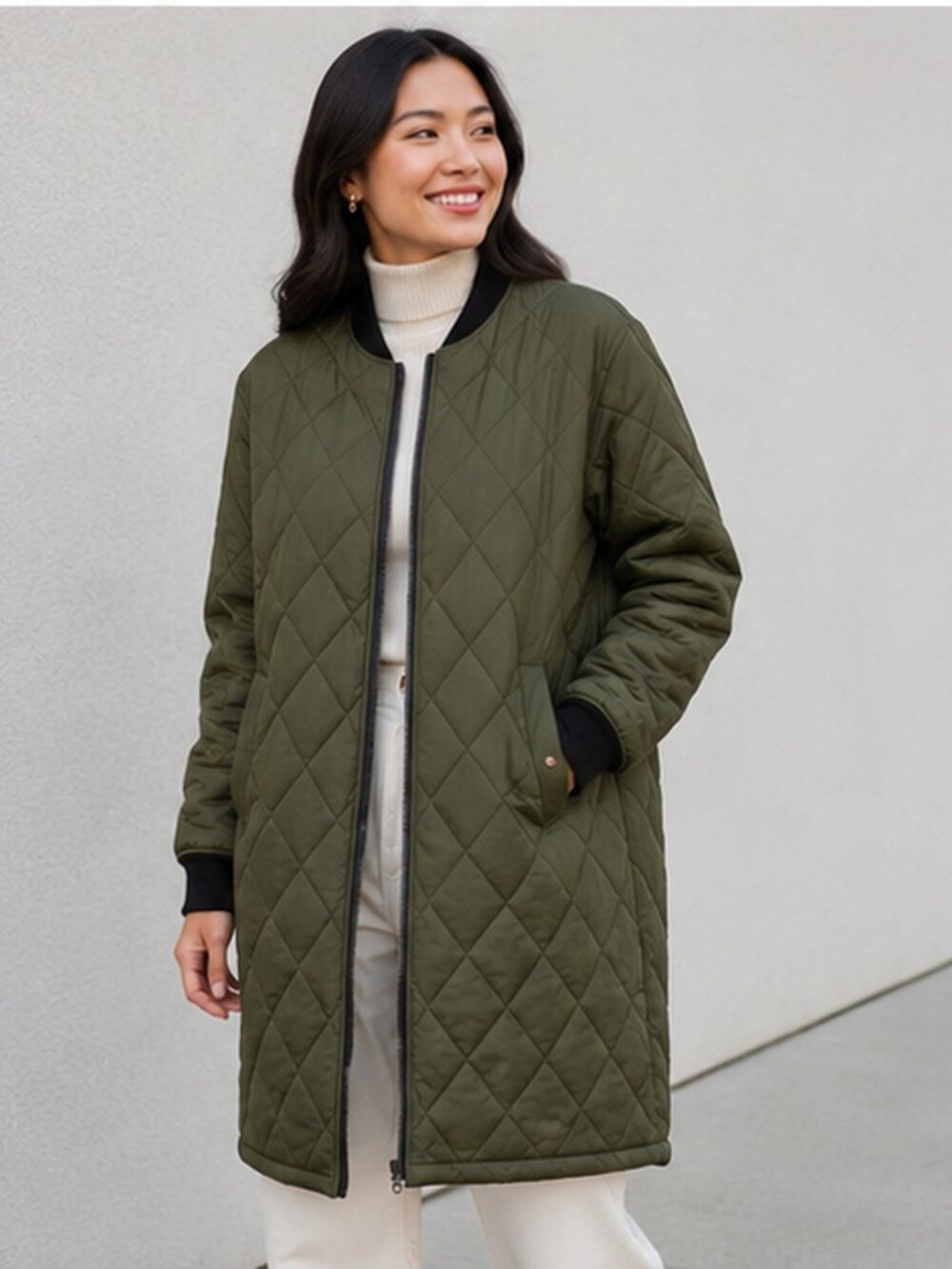 OAK + FORT Oversized Quilted Olive Green Puffer Long Jacket Size Large